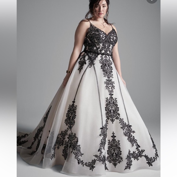 Sottero and Midgley Dresses & Skirts - Sottero and Midgley White Ballgown with Black Lace Appliqué